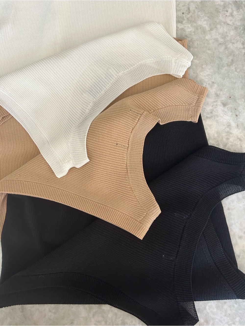 Set of 3 Mango Ribbed Tank Trio in Black, Cream & Tan - Picture 2 of 4